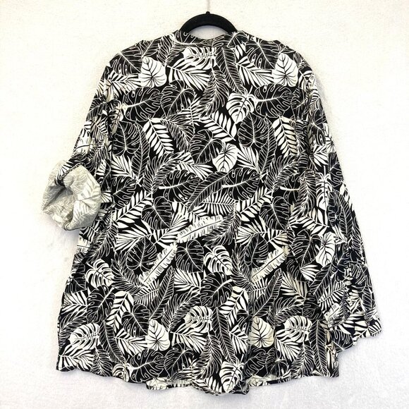 Calvin Klein Roll Tab Linen Blend Button Up Shirt Women's Size 2X Black Tropical - Picture 2 of 14